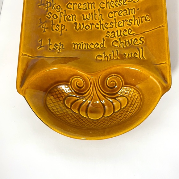 Vintage 1970's "USA Pottery" Cheese & Bacon Dip Recipe Serving Platter - Picture 3 of 5